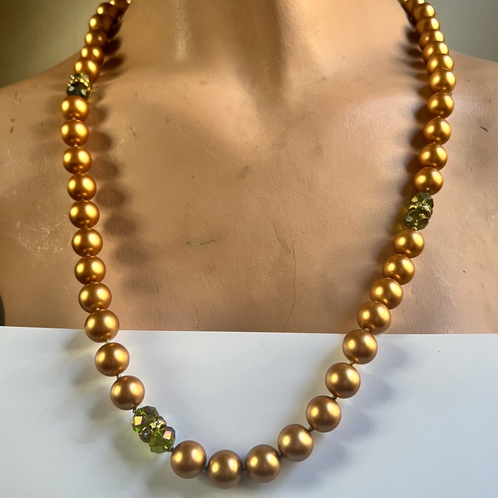 Coldwater Creek Pearl Crystal Necklace 30" Gold GOOD